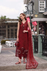 3-PC Unstitched Embroidered Lawn Noor By Saadi Asad | D1- Mulberry Red